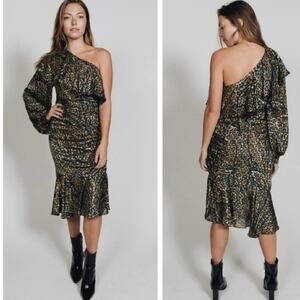 Caballero One Shoulder Ruched Midi Burnout Velvet Dress XS NEW